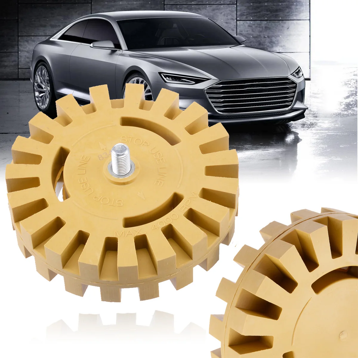 

Mayitr Decal Removal Eraser Wheel w/ Power Drill Arbor Adapter 4" Rubber Pinstripe Auto Repair Disk Wheel Remove Car Decals