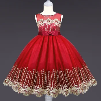 

New Pattern Girl Sleeveless Flower Full Red Princess Gauze Dress Kids Dresses