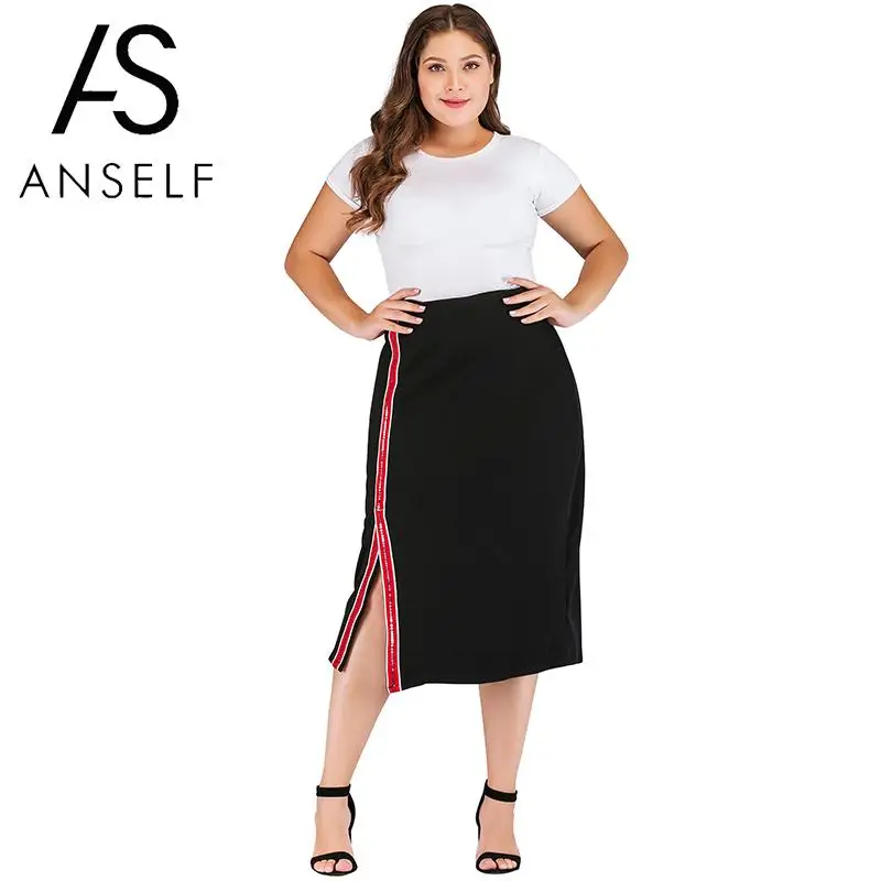 

2019 Summer Skirt High Waist Skirt Women Sexy Striped Splice Split Back Zipper Pencil Skirt Plus Size Female Casual Midi Skirt