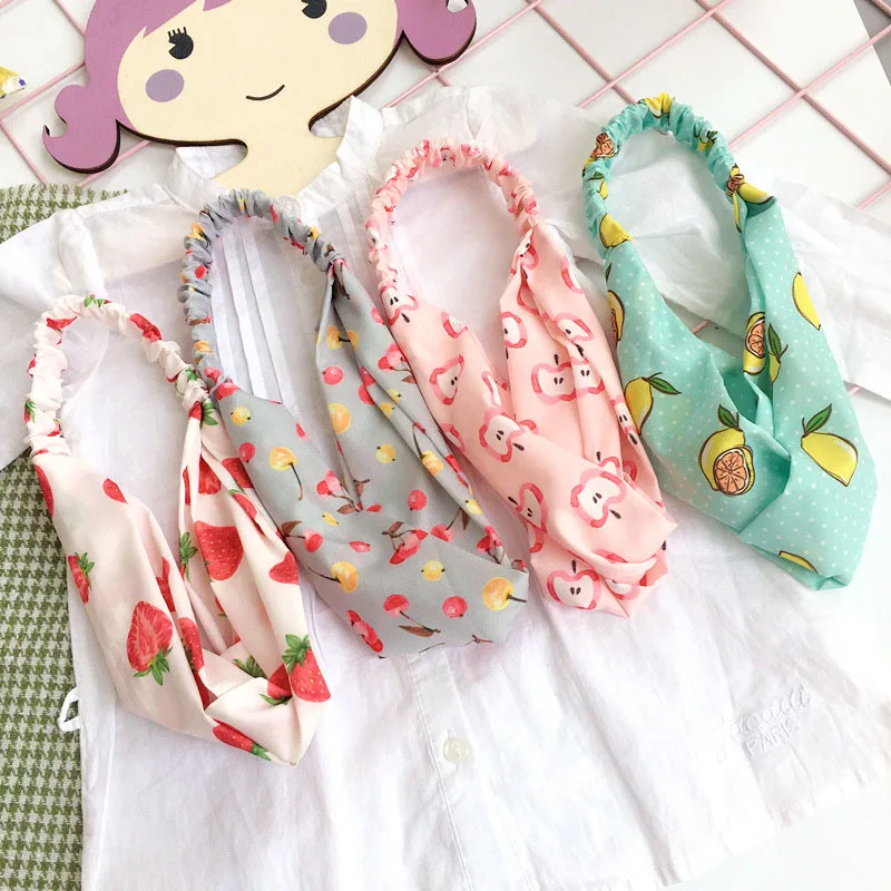 

Sweet Summer Fruit Elasticity Headbands Fashion Cross Hairbands Buckle Hair Accessories for Women Girls Travel Vacation Wind