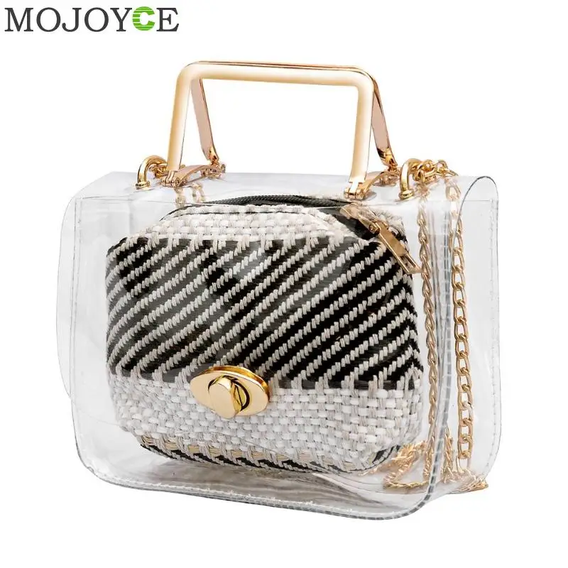 

New Women Transparent Composite Bag Female Summer Weave Beach Jelly Bags Crossbody Handbags Shoulder Bags Tote