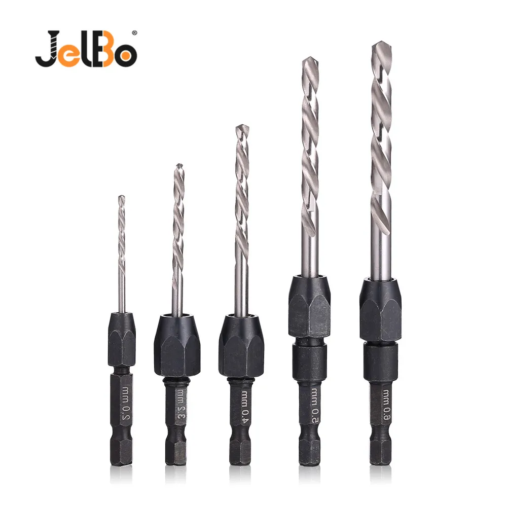 

JelBo 5 In 1 Hex Shank Twist Drill Bit Set for Woodworking HSS Drill Bits Carpenter Drilling Tools Hole Saw Milling Cutter