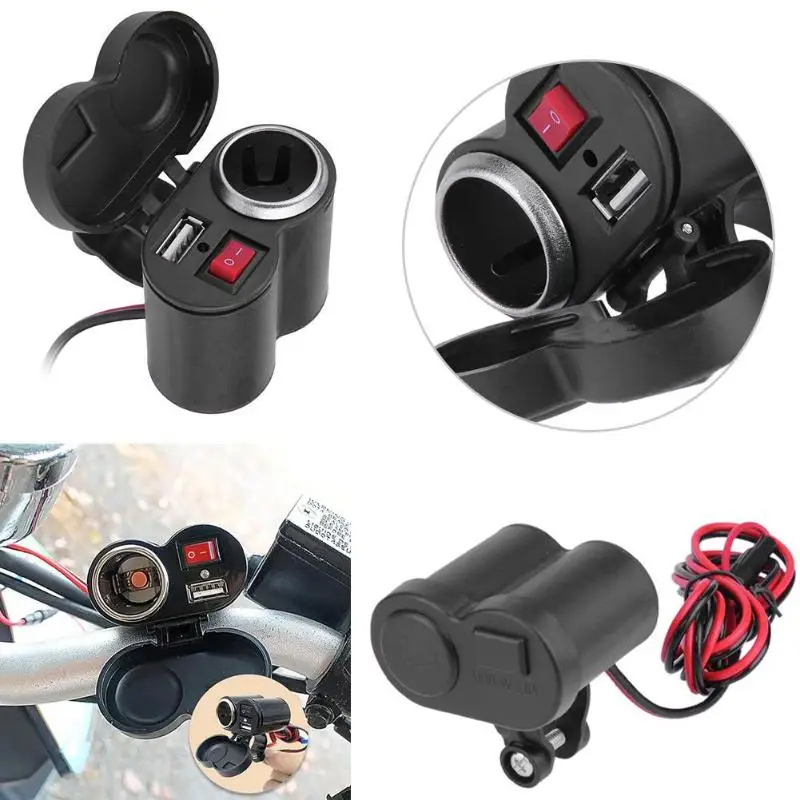 

12V Black Car Motorcycle Waterproof Cigarette Socket Powering Mobile Phones Lighter USB Power Charging Tablets Navigation GPS