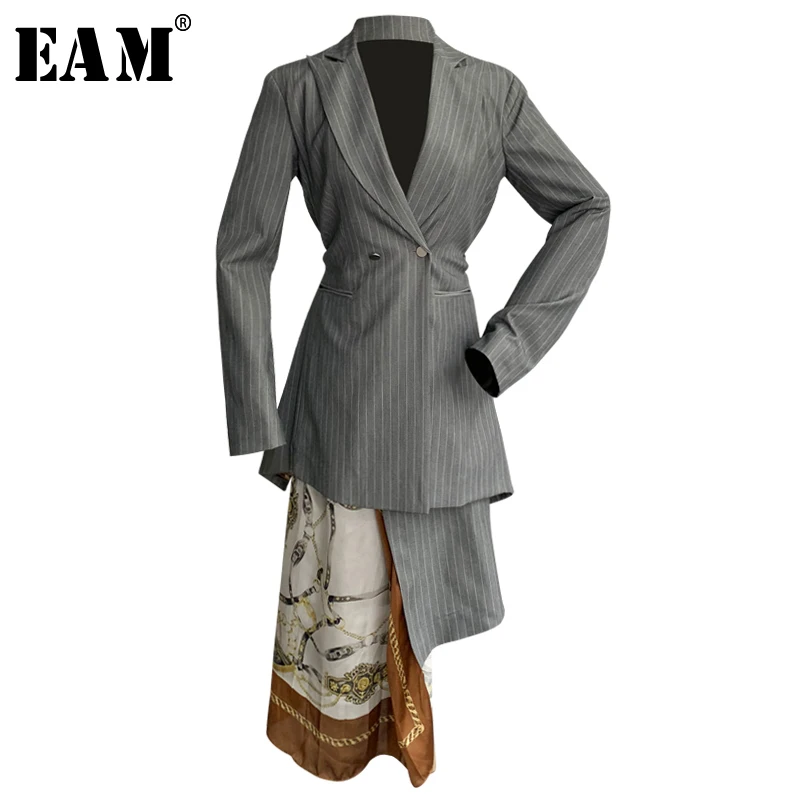 [EAM] 2019 New Spring Summer Lapel Long Sleeve Gray