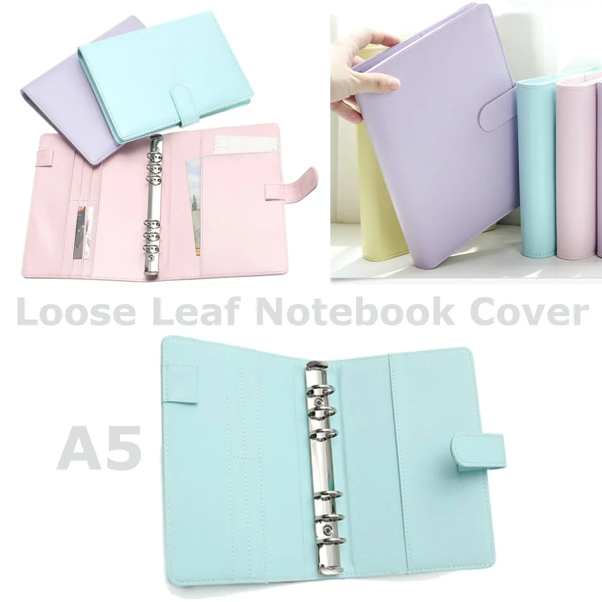 Kicute Candy Color A5 Leather Loose Leaf Refill Notebook Spiral Binder Planner Replacement Cover 6 Hole Loose Leaf Notepad Shell Kicute Candy Color A5 Leather Loose Leaf Refill Notebook Spiral Binder Planner Replacement Cover 6 Hole Loose Leaf Notepad Shell