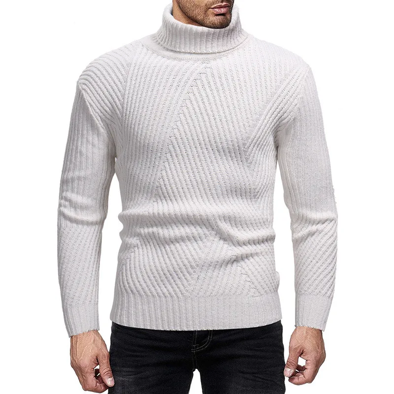 2019 теплые зимние мужские вязанные свитера Топы высоким горлом Мужская одежда Повседневная футболка Masculina Твердые Трикотаж