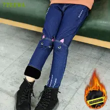Pantalons d'hiver pour filles, Plus velours, pantalons chauds pour enfants, Jeans de dessin animé pour filles, pantalons princesse chat pour enfants