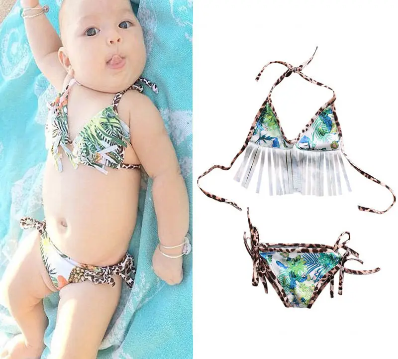 Пляжная одежда с цветочным принтом для новорожденных девочек, летний комплект бикини для отдыха, купальный костюм, пляжный костюм, 0