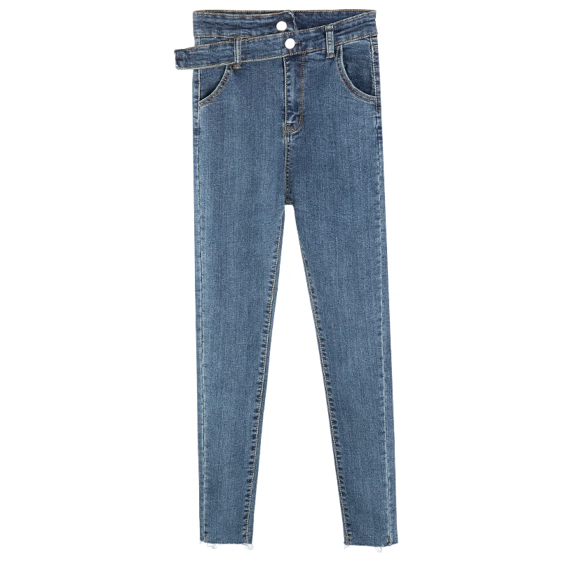 Весна осень винтажные джинсы с высокой талией эластичные женские синие черные джинсовые узкие брюки