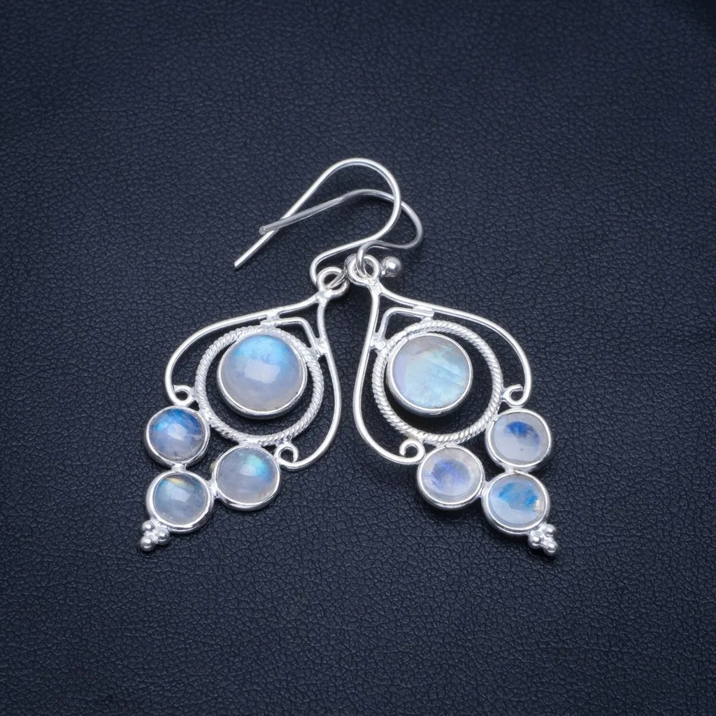 

Natural Rainbow Moonstone Handmade Unique 925 Sterling Silver Earrings 1.75" A4205