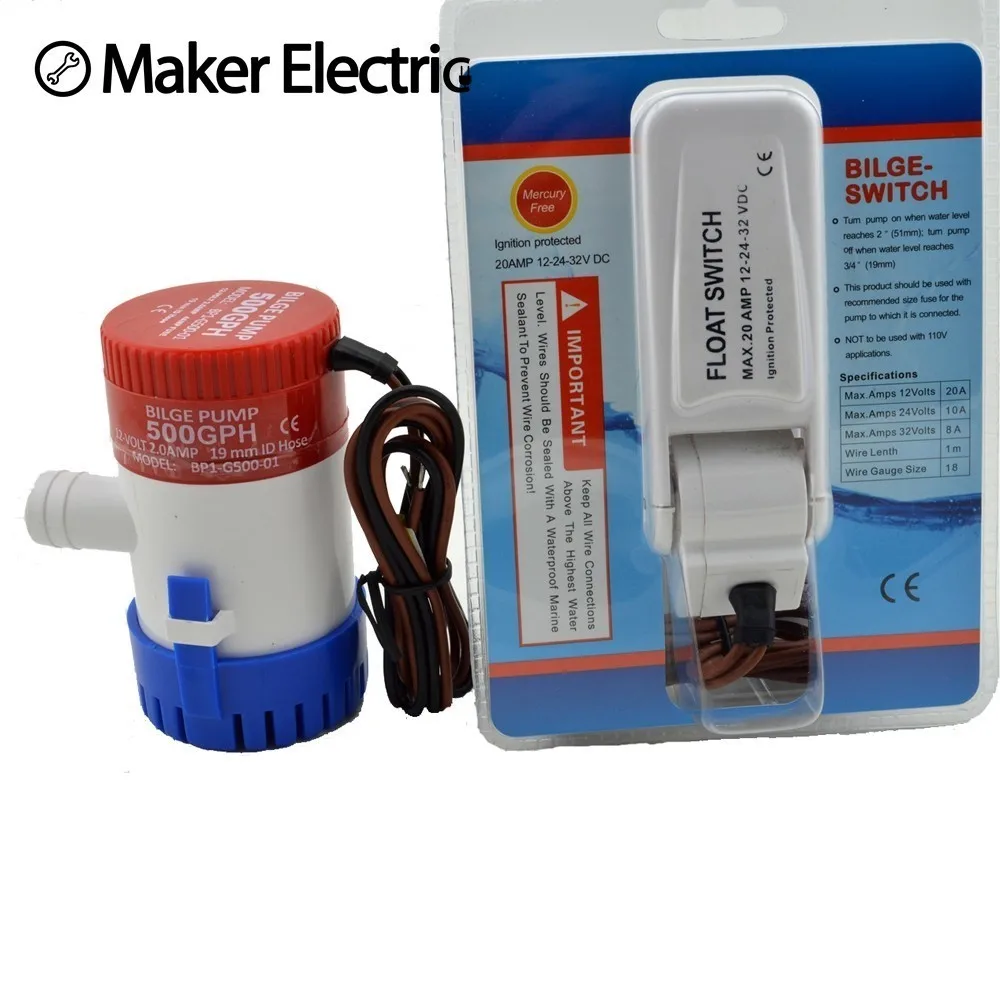 500GPH 12V Non-automatic Marine Electric Submersible Bilge Pump 2.2A