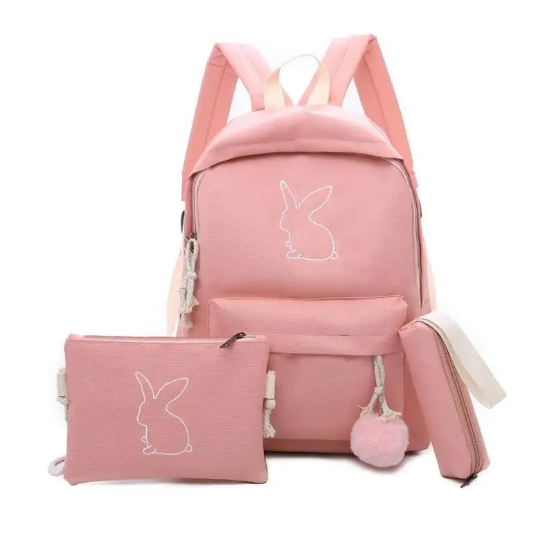 

3pcs Cute Canvas Girls Backpack Pencil Case Teenage Student Printed Solid Color Schoolbag Set Leisure travel large Mochila Mujer