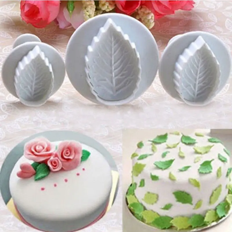 

3D Rose Leaf Leaves 3 Pc/Set Cookie Plunger Cutter Fondant Sugarcraft Mold Cake Decoration Mould Baking Tools