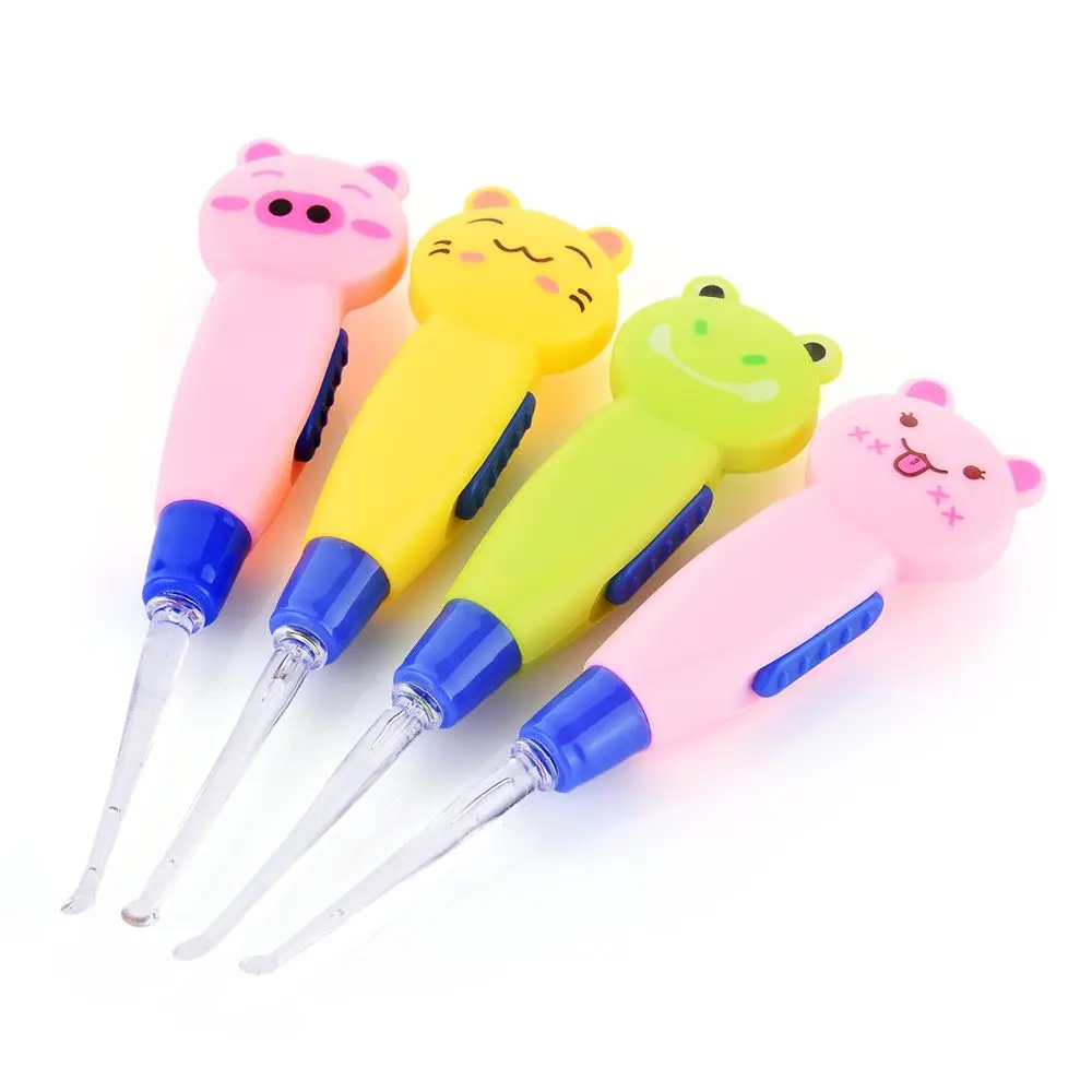 4 pcs الطفل الأذن ملعقة ضوء آذان الطفل الرعاية تنظيف مع ضوء ملعقة شمع الأذن حفر مضيئة حفر الأذن حقنة اليابانية نمط