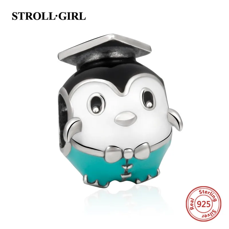 

Fit original European bracelets cute penguin wearing doctorial hat charms with colorful enamel 925 siver beads diy jewelry gift