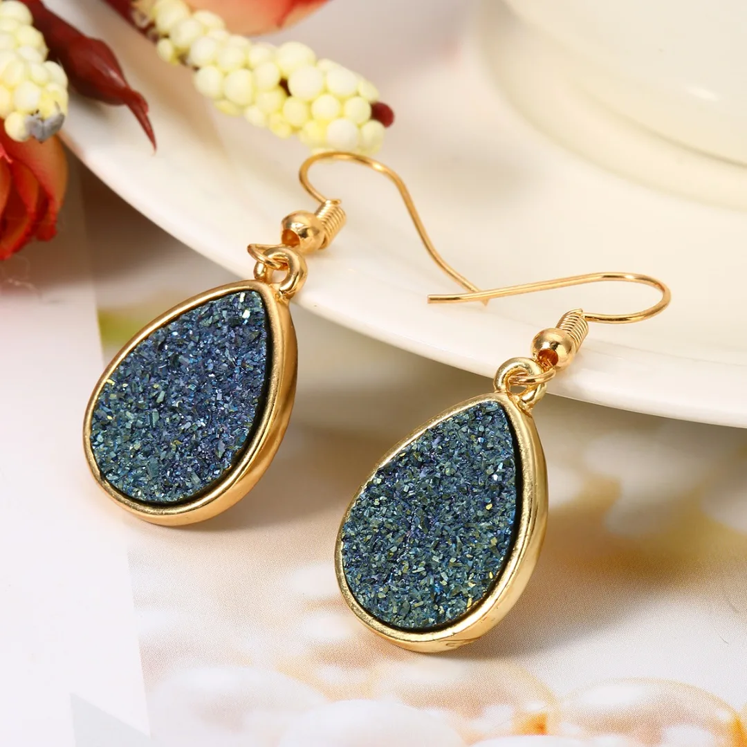 

Trendy Druzy Teardrop Earrings for Women Drusy Dangle Drop Earrings Fashion Crystal Water Drop Earring Statement Jewelry