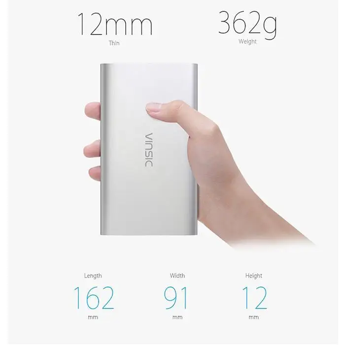 VINSIC 12000mAh внешний аккумулятор ультра тонкий 5V 2.4A двойной USB для iPhone X 8 Plus Xiaomi Huawei