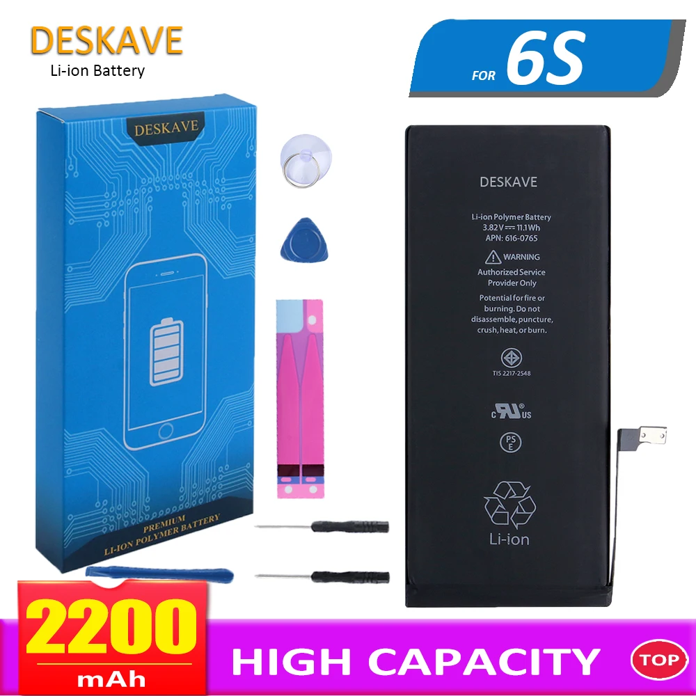 

Original 2200mAh Battery For Apple iPhone 6S 6GS High Capacity Lithium Polymer Internal Batteria Replacement Free Tools Sticker