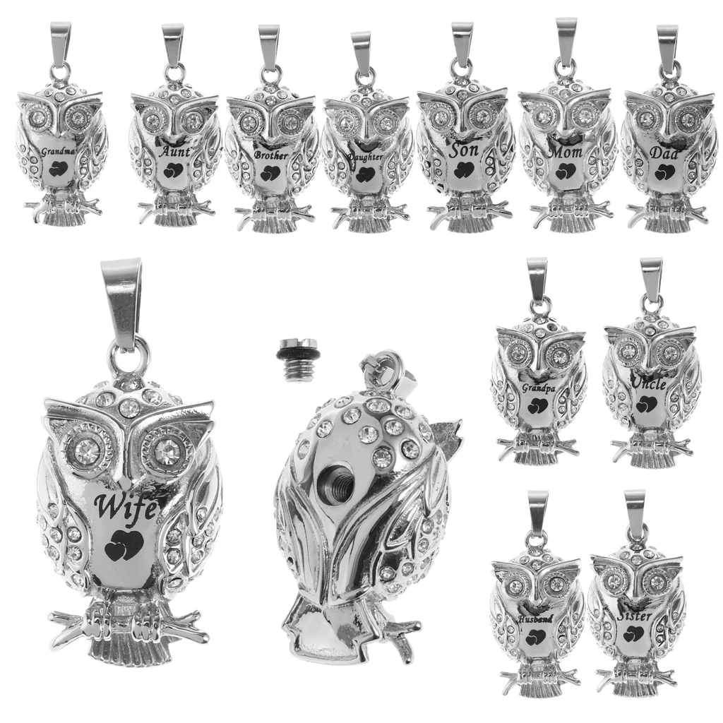 

Chubby Perched Rhinestone Crystal Classic Owl Bird Memorial Keepsake Ashes Urn Pendant Cremation Casket Jewelry Charms