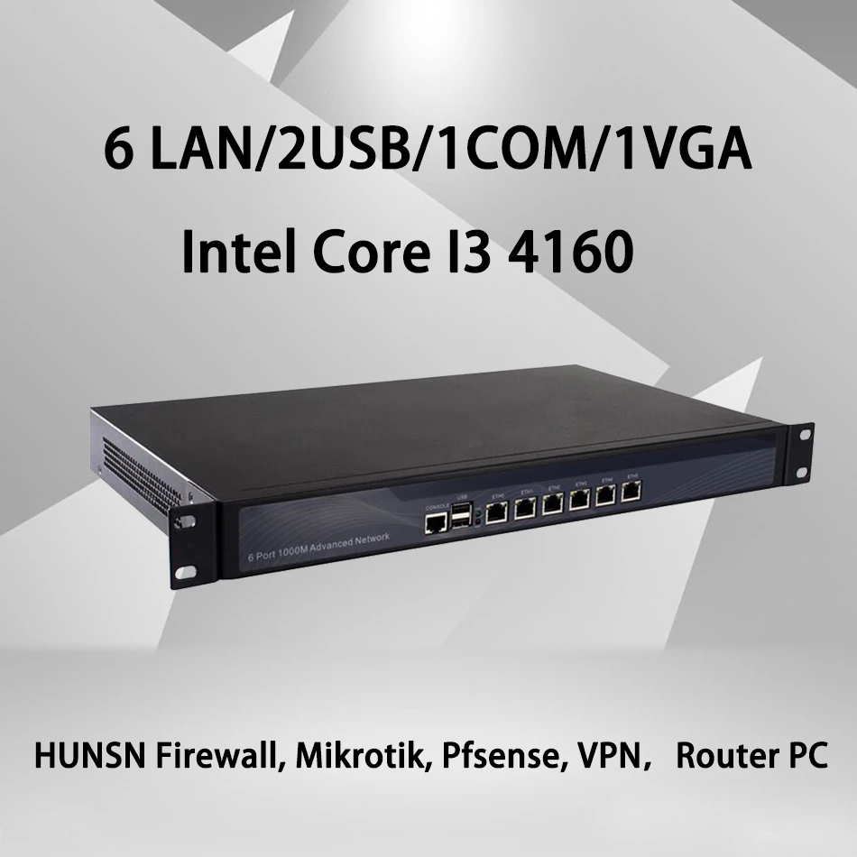 Брандмауэр Mikrotik Pfsense VPN устройство сетевой безопасности маршрутизатор ПК Intel Core I3 4160, [HUNSN RS15], (6LAN/2USB/1COM/1VGA)