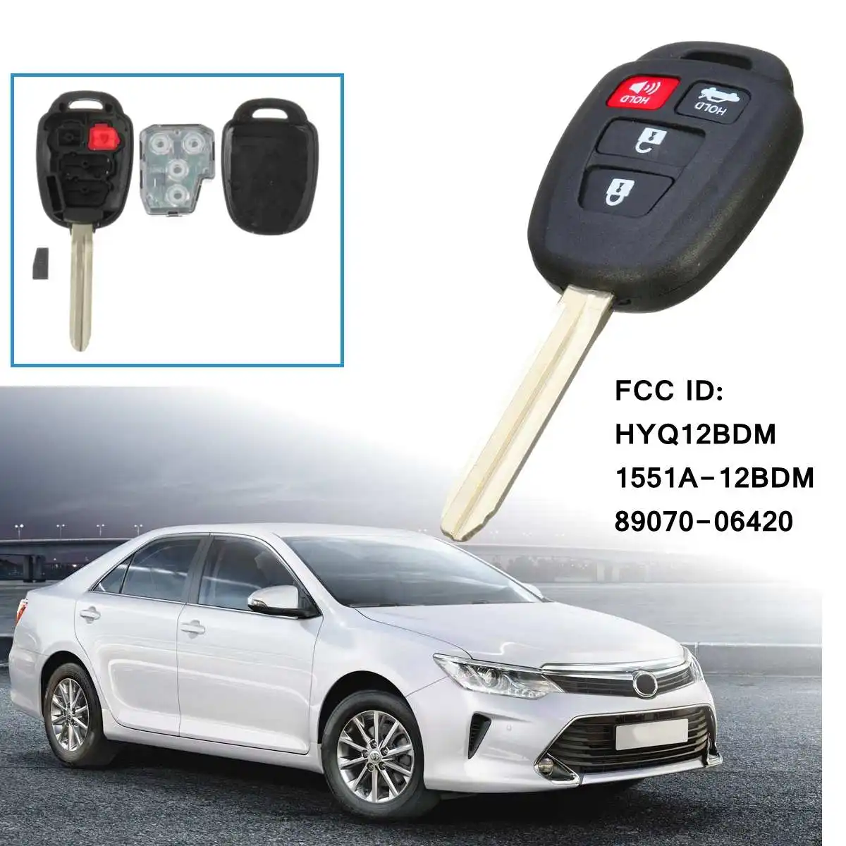 

4 Button 315HMZ Car Remote Key Keyless Entry Fob No Chip HYQ12BDM For Toyota Camry 2012 2013 2014 With TOY43 Blade 1551A12BDM