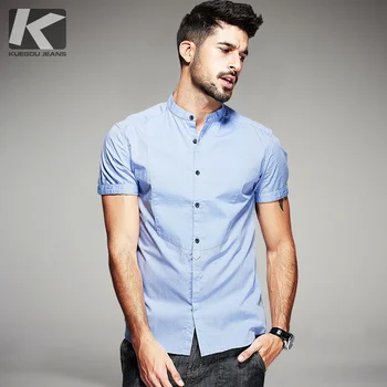 

Summer Mens Casual Shirts 100% Cotton Patchwork Blue Gray For Man's Short Sleeve Slim Fit Clothes Male Wear Brand Clothing 15519