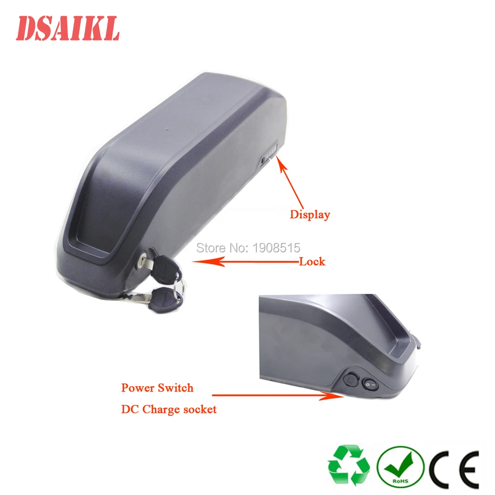 

EU US no tax 1000W 51.8V 52V 17.5ah Tiger Shark tube ebike battery pack with 58.8V 3A charger