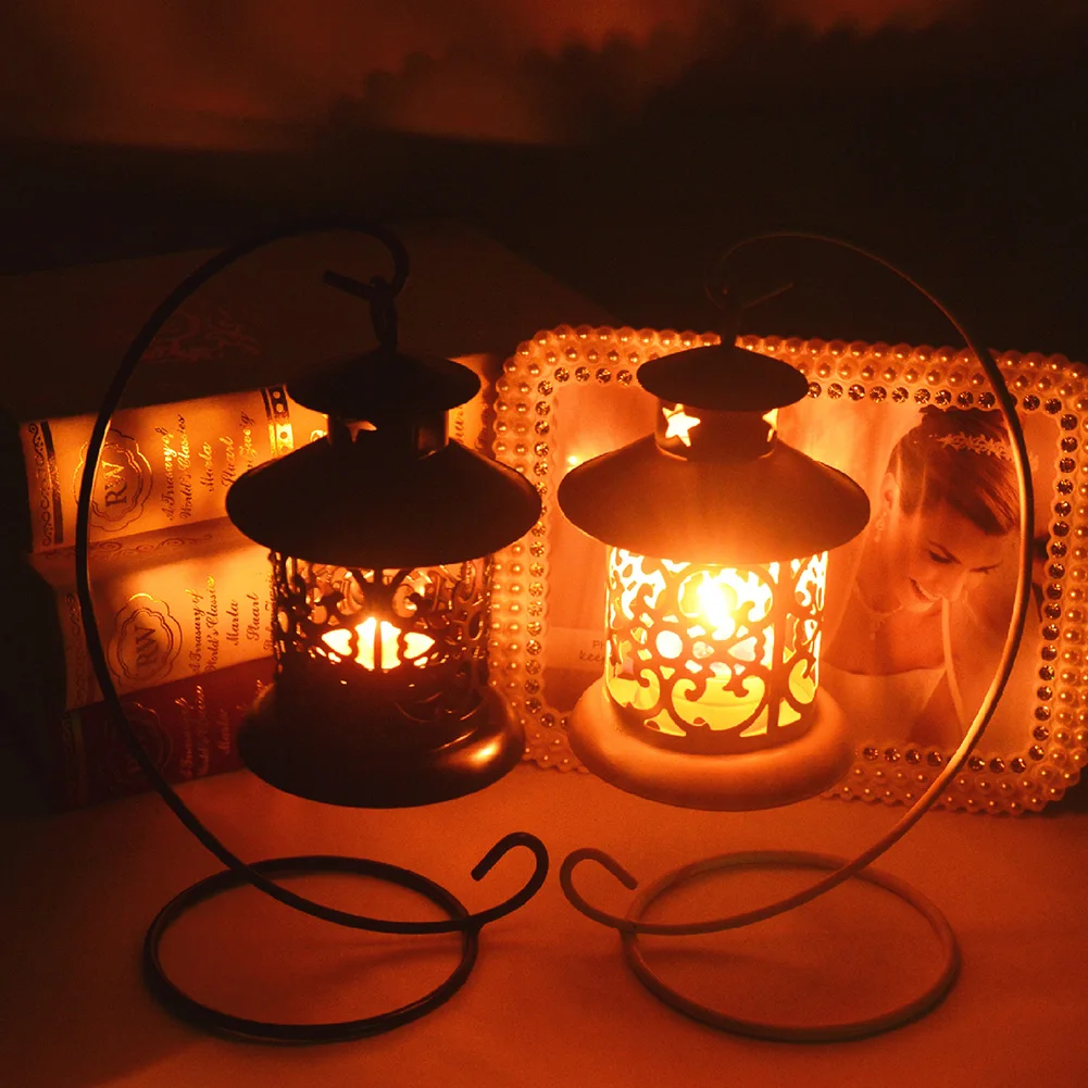 Vintage Iron House Hollow Lantern Candle Tea Light Candlestick Holder Home 