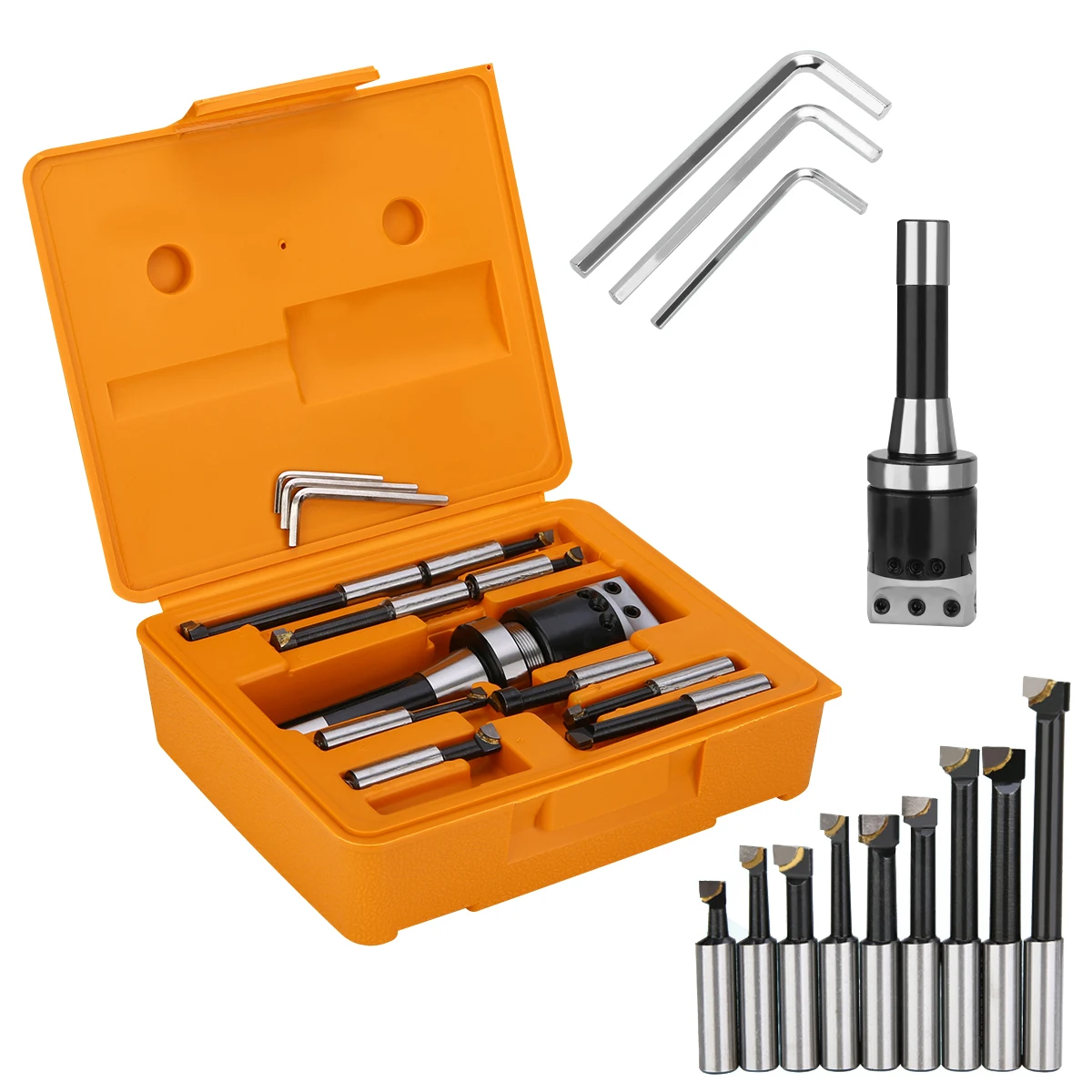 

9Pcs/Set Boring Head High hardness 2" Boring Head R8 Shank 1/2" Carbide Boring Bar Set Bridgeport Milling