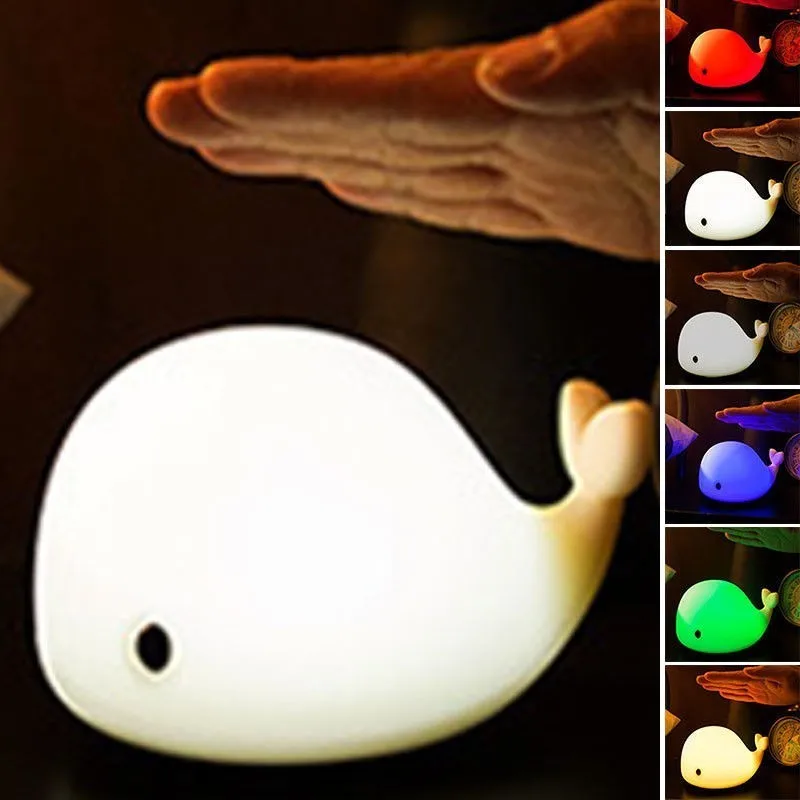 

doxa Cute Whale Dolphin LED Night Light Motion Sensor Touch Control USB Rechargeable Baby Night Lamp Kid Toy Light Soft Silicone