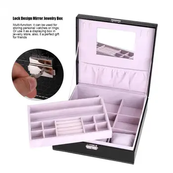 

Exquisite Makeup Case Lock Design Jewelry Watch Earrings Rings Necklaces Box Organizer Mirror Storage Case Supply
