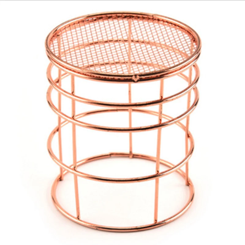 

Rose Gold Hollow Out Metal Mesh Pen Pot Make Up Brush Pencil Holder Organizer