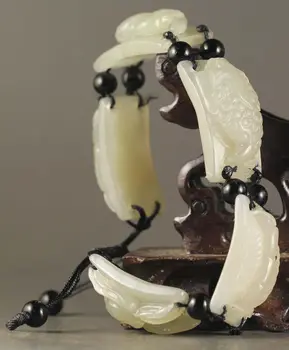 

Chinese Natural Hetian Jade Bangle Chinese Jade Carved Five Poison Exquisite Beads Bracelet