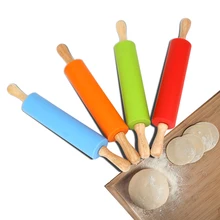 Скалка с деревянной ручкой печенье тиснение гаджеты помадка торт тесто ролик силиконовые кондитерские инструменты антипригарные