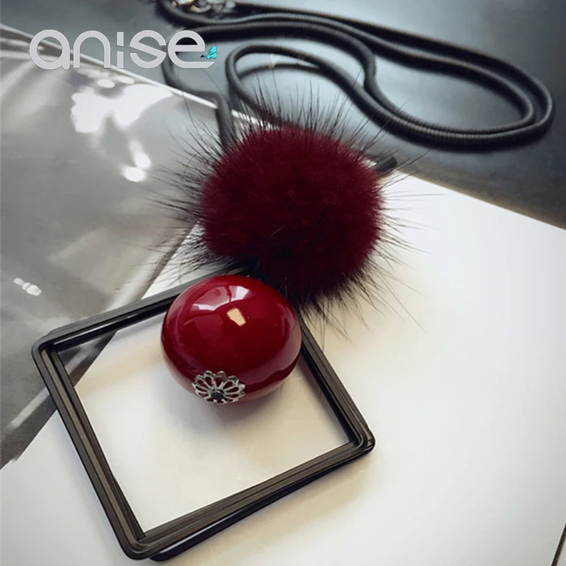

Anise Vintage Red Imitation Pearl Multi layer Long Necklace Woman Hollow Geometric Square Hair Ball Sweater Chain Lady Jewelry
