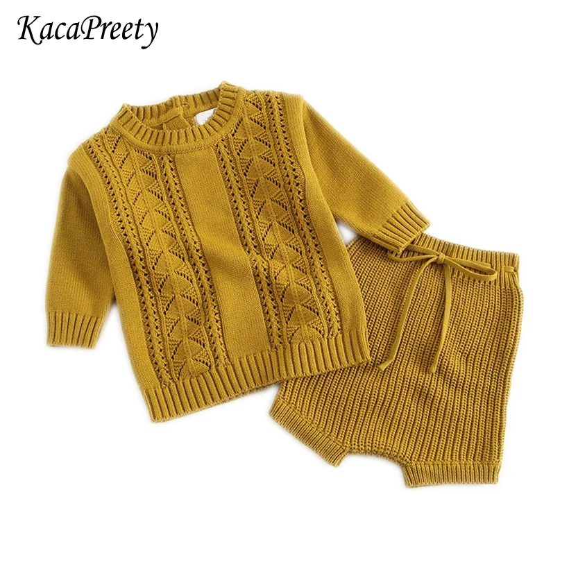 

Cotton knit clothing for boy Christmas suit warm long sleeve pullovers+shorts 2pc set toddler girls clothing set children suits