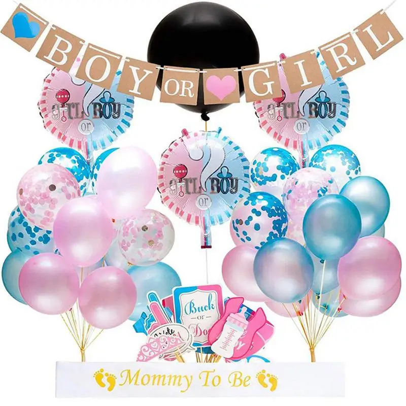 

Gender Balloon Set 64pcs36 Inch Blue Powder Balloon Photo Props Pull Flag Paper Gender Show Party Supplies For Products
