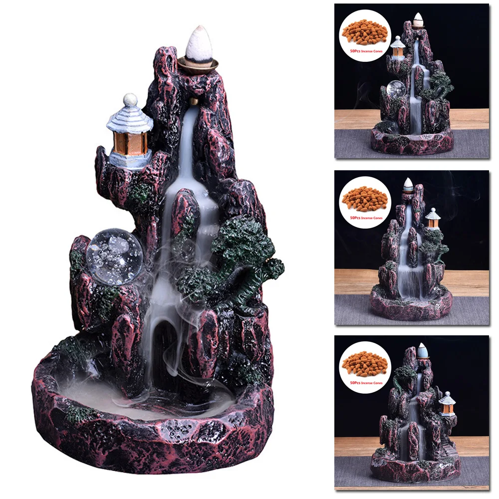 

Resin Artificial Mountain Smoke Waterfall Backflow Incense Burner Censer Holder Aromatherapy Furnace Home Office Crafts