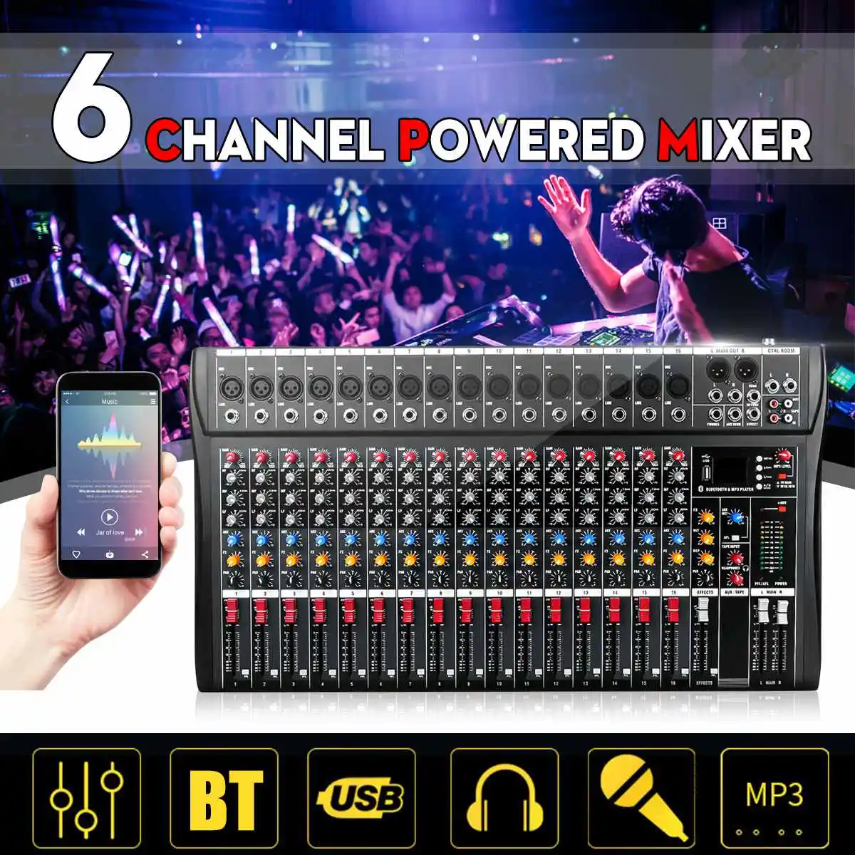 

Professional 16 Channel bluetooth USB Audio Mixer DJ Sound Mixing Console Computer Karaoke Playback For Karaoke KTV Match Party