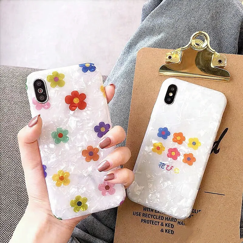 

Color Flowers Shell pattern Phone Case For iphone Xs Max Xr 6 6s 7 8 Plus X Floral Soft Silicone Conch Shell Cover Cases Fundas
