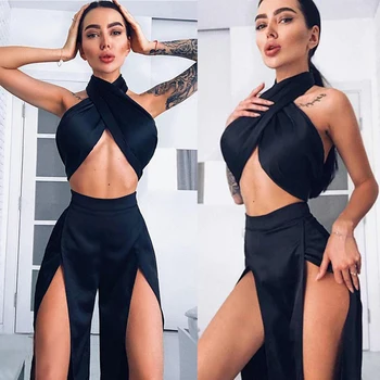 

Women Crop Top Blouse + Pants Two-piece Playsuit Bodysuit Jumpsuit Romper