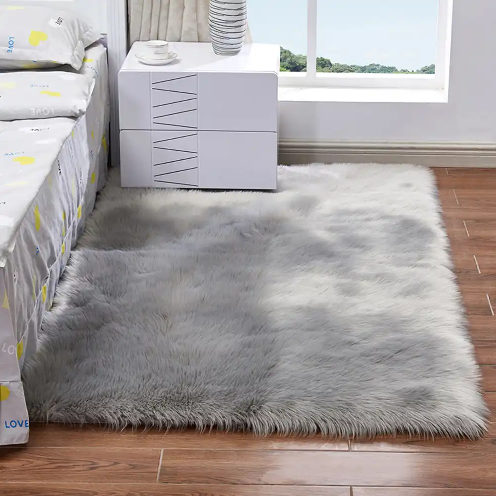 Long Plush Ultra Soft Fluffy Rugs Rectangle Antiskid Faux Wool Carpet For Living Room Bedroom Balcony Floor Mats White Pink Grey