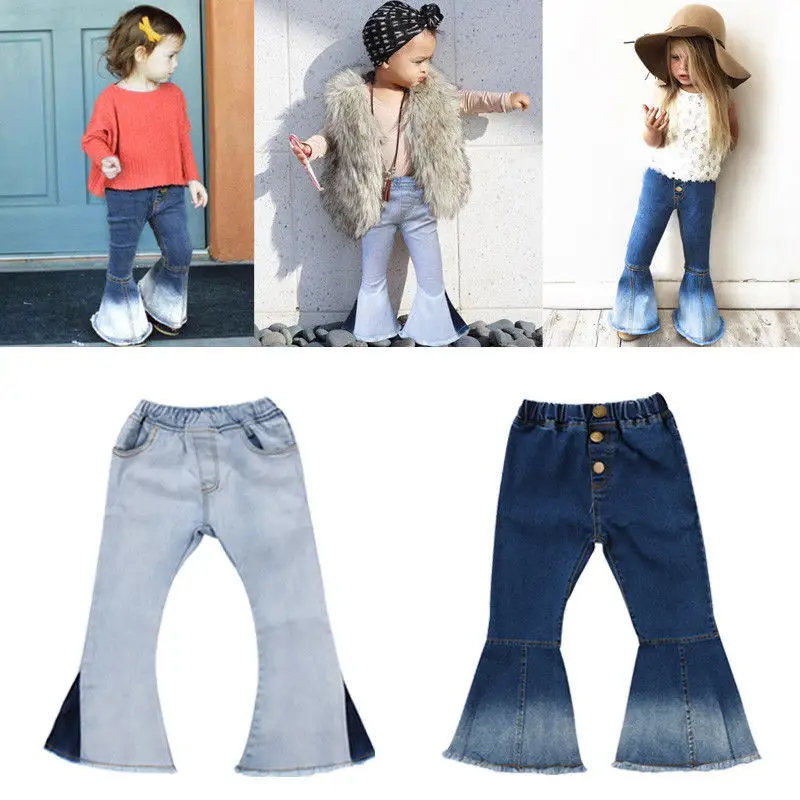 

Pudcoco Girl Pants 2Y-7Y USA Toddler Kids Baby Girl Bell Bottoms Long Pants Denim Jeans Wide Leg Trousers