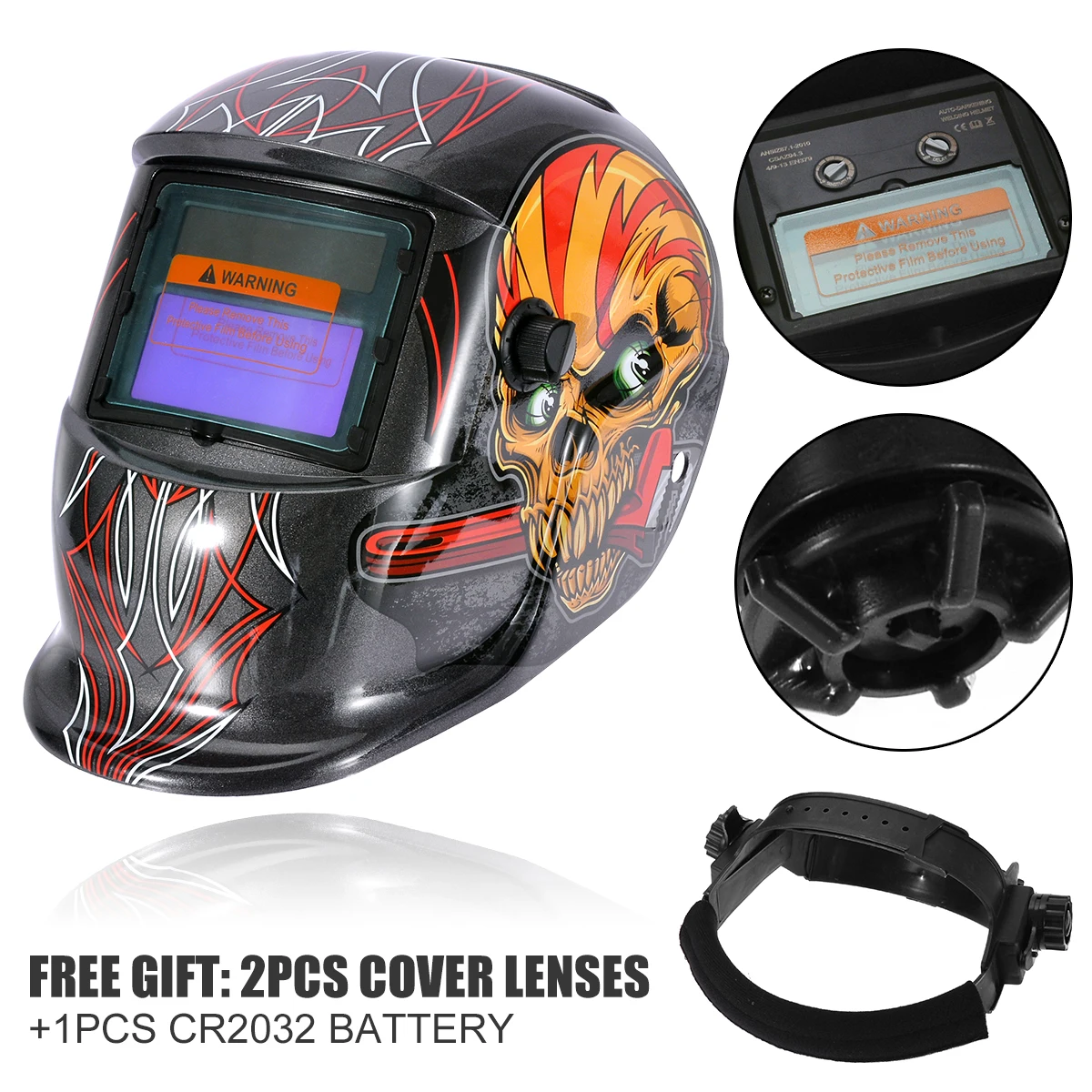 Solar Auto Darkening Welder Welding Helmet ARC TIG MIG Grinding Mask Two Baffles