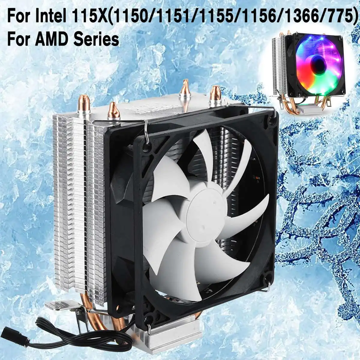 90mm أدى RGB وحدة المعالجة المركزية برودة غرفة التبريد 2 Heatpipes المشجعين هادئة التبريد ل إنتل LGA 1150/1151/1155 /1156/1366/775 ل AM3 +/AM3/AM2 +/AM2