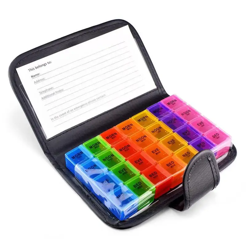 7 Day Rainbow Pill Medicine Kit Tablet with PU Leather Case 28 Grids Pillbox Holder Storage Organizer Container U3 | Красота и
