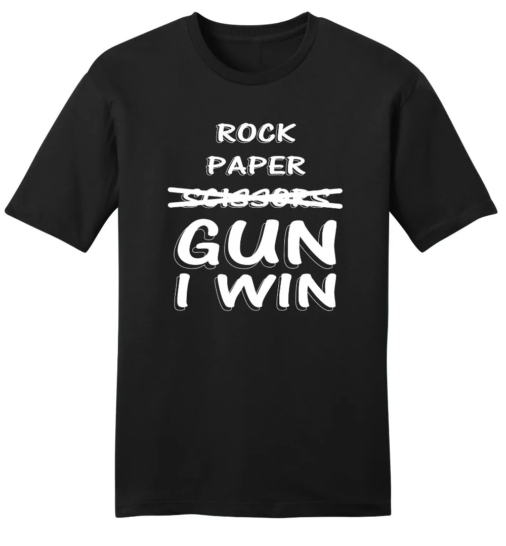 

T Shirt Shop Short Sleeve Fashion 2016 Crew Neck Rock Paper Scissors Gun I Win Funny Sofgun Rights Political Tee Shirts For Men