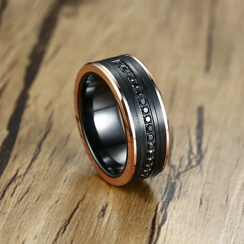 Блестящий Черный CZ камень Обручальные кольца для мужчин матовый готовой вольфрам карбид офис бизнес палец кольцо аксессуары