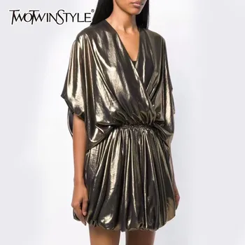 

TWOTWINSTYLE Sexy Playsuits Women V Neck High Waist Long Sleeve High Waist Loose Female Jumpsuit 2020 Spring Fashion Tide