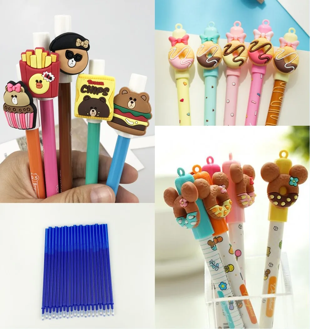 

Erasable Pen 25pcs/set Cute cartoon Blue Ink Magic Ballpoint Pen Writing School Chancery Supplies Stationery 0.5mm